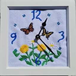 Embroidered Butterfly & Flowers Clock. - Silent - thumbnail 1