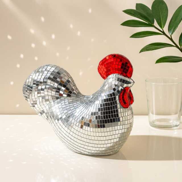 Disco Mosaic Chicken Sculpture - Mirrored Hen Tabletop Decor Personalised Option - image 1