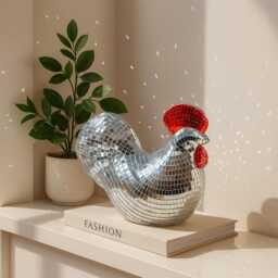 Disco Mosaic Chicken Sculpture - Mirrored Hen Tabletop Decor Personalised Option - thumbnail 2