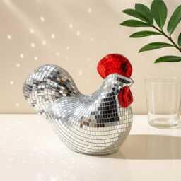Disco Mosaic Chicken Sculpture - Mirrored Hen Tabletop Decor Personalised Option - thumbnail 1