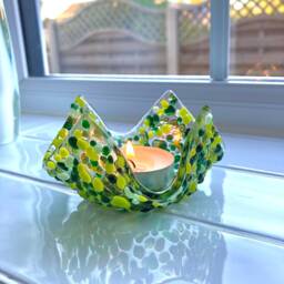 Handmade Green Fused Glass Candle Holder - thumbnail 3