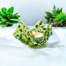 Handmade Green Fused Glass Candle Holder - thumbnail 1