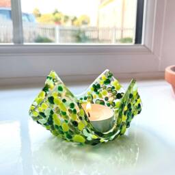 Handmade Green Fused Glass Candle Holder - thumbnail 2