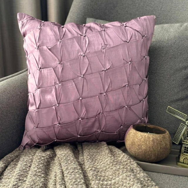 Bead Knotted Solid Color Pattern, Lavender Purple Taffeta, 24x24/26x26 Modern Euro Sham - Texture - image 1