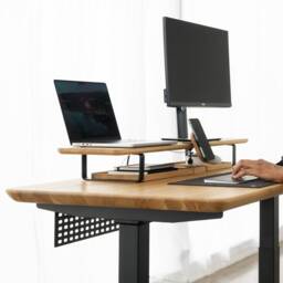 Oakywood Dual Monitor Stand Solid Wood Desk Shelf Organizer - thumbnail 2