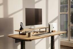Oakywood Dual Monitor Stand Solid Wood Desk Shelf Organizer - thumbnail 1