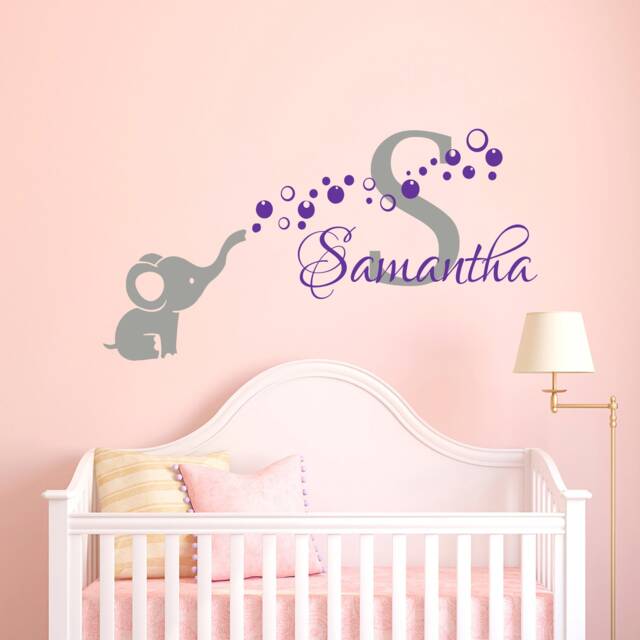 Personalized Name Wall Decal Baby Girl Elephant Decals Nursery Decor Children Custom Sticker - image 1