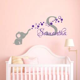 Personalized Name Wall Decal Baby Girl Elephant Decals Nursery Decor Children Custom Sticker - thumbnail 1