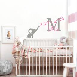 Personalized Name Wall Decal Baby Girl Elephant Decals Nursery Decor Children Custom Sticker - thumbnail 3