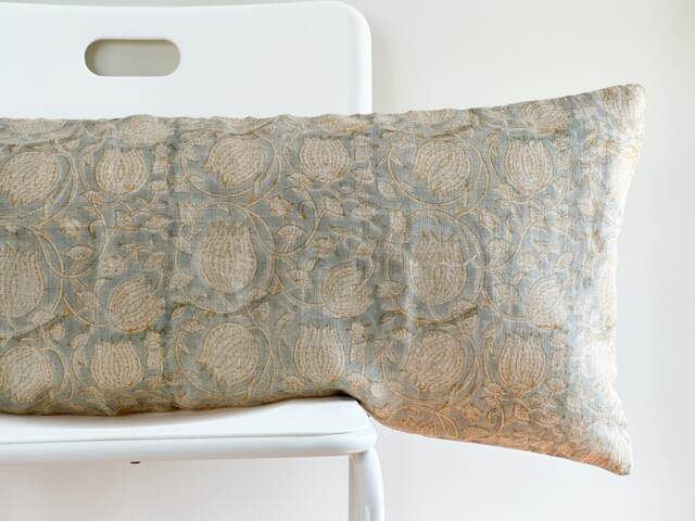 Lumbar Pillow Cover Indian Block Print Floral Batik, Boho Farmhouse Decor - image 1