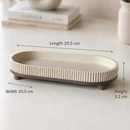 Ribbed Bathroom Organiser Set, Toothbrush Holder, Vanity Storage Tray, Modern Counter Decor - thumbnail 3