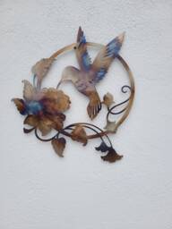 Heat Colored Hummingbird Metal Wall Art - Spring Decor - 36 Inches
