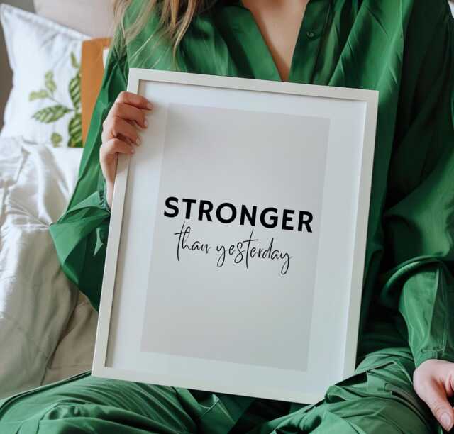 stronger Than Yesterday Quote, Positive, Empowerment Wall Art, Motivational Courage, Faith, Beige Decor, Framed Gift - image 1
