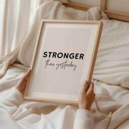 stronger Than Yesterday Quote, Positive, Empowerment Wall Art, Motivational Courage, Faith, Beige Decor, Framed Gift - thumbnail 3