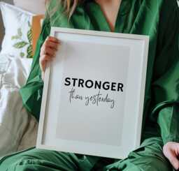 stronger Than Yesterday Quote, Positive, Empowerment Wall Art, Motivational Courage, Faith, Beige Decor, Framed Gift - thumbnail 1
