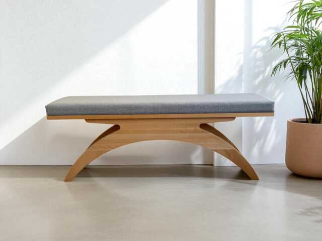Custom Solid Beech Wood Bench With Gray Cushion - Modern Entryway Seating - image 1