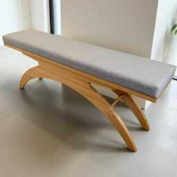 Custom Solid Beech Wood Bench With Gray Cushion - Modern Entryway Seating - thumbnail 2