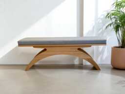 Custom Solid Beech Wood Bench With Gray Cushion - Modern Entryway Seating - thumbnail 1