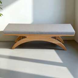 Custom Solid Beech Wood Bench With Gray Cushion - Modern Entryway Seating - thumbnail 3