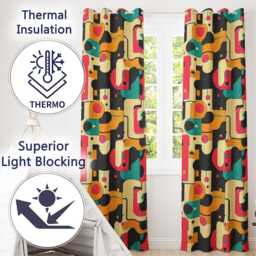 Bold Geometric Abstract Shapes Mid Century Color Block Pattern Seamless Readymade Eyelet Ring Top Thermal 100% Blackout Curtains - thumbnail 3