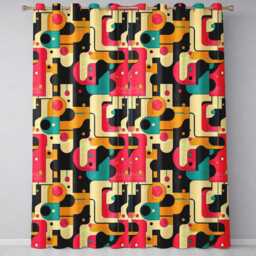 Bold Geometric Abstract Shapes Mid Century Color Block Pattern Seamless Readymade Eyelet Ring Top Thermal 100% Blackout Curtains - thumbnail 2