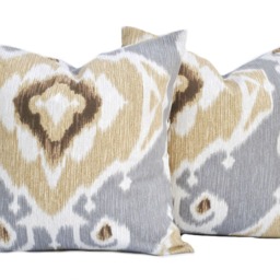 1 Ikat Pillow Cover, Cushion, Decorative Throw Pillow, Tan Accent Grey Case - thumbnail 2