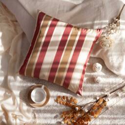 Tan, Light Pinkish Rust Pillow, Throw Pillow Cover, Decorative Cushion Accent Silk Blend, Striped - thumbnail 3