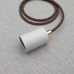 Plug in Pendant Light - White + Brass Hanging Fabric Cable Cord & Minimal Modern E27 Lamp Holder Unique Reading, Ambient Mood Lighting - thumbnail 4