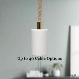 Plug in Pendant Light - White + Brass Hanging Fabric Cable Cord & Minimal Modern E27 Lamp Holder Unique Reading, Ambient Mood Lighting - thumbnail 1