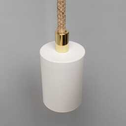 Plug in Pendant Light - White + Brass Hanging Fabric Cable Cord & Minimal Modern E27 Lamp Holder Unique Reading, Ambient Mood Lighting - thumbnail 2