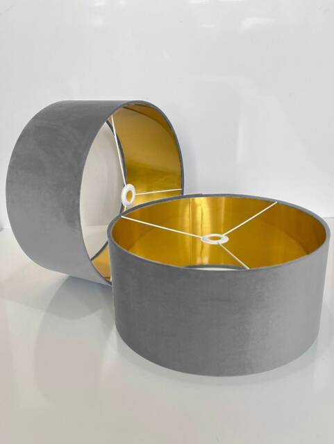 New Luxury Velvet Silver Grey Drum Lamp Shade & Pendant Light Suitable For Both Table Ceilings - image 1