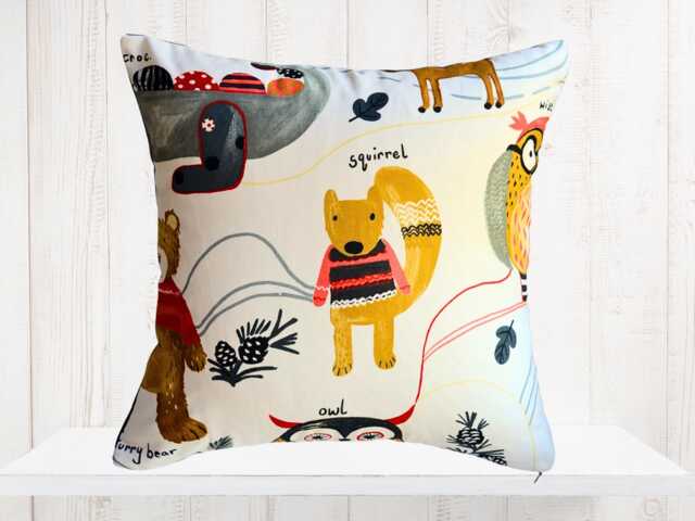 Whimsical Animal Print Pillow Cover, Kid's Nursery Decor - image 1