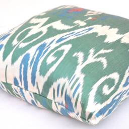 Handmade Silk Cotton Ikat Pillow Cover, Dark Cyan Cushion - 20x20 In - thumbnail 2