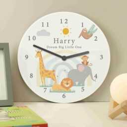 Personalised Safari Animals Wooden Nursery Clock - Decor Gift - thumbnail 1