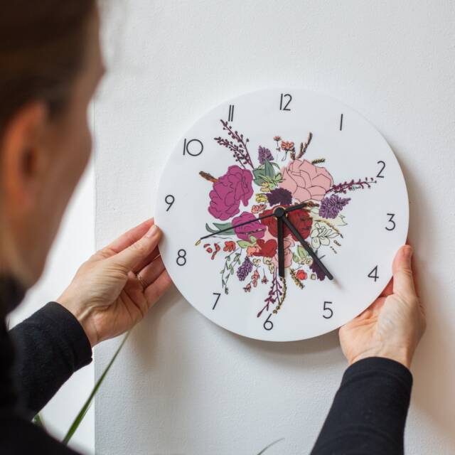 Floral Bouquet Acrylic Wall Clock - Family New Home Gift Illustrated - image 1