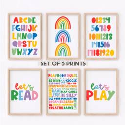Playroom Print Set - Six Rainbow Prints Decor Posters Art Play Area Corner Unframed - thumbnail 1