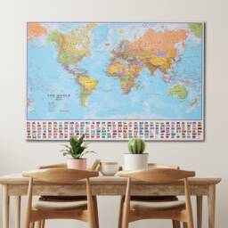 Map Of The World Flags Canvas Print - Free Shipping, Gift For Him, Her, World Map, Wall Decor, Push Pin Map - thumbnail 3