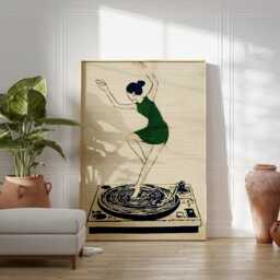Green Dance Illustration Poster - Vinyl Turntable Music Art Minimal Figure Print - thumbnail 3