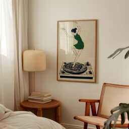 Green Dance Illustration Poster - Vinyl Turntable Music Art Minimal Figure Print - thumbnail 2