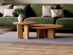 Nesting Coffee Table - Set Round Coffee Table Unique Set Solid Oak Scandi Living Room - thumbnail 1