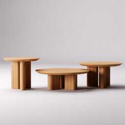 Nesting Coffee Table - Set Round Coffee Table Unique Set Solid Oak Scandi Living Room - thumbnail 3