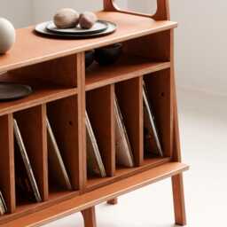 Vinyl Record Stand 97 cm, Compact Lp Storage Sideboard, Mid Century Console, Wooden Turntable Stand, Handmade Wood - thumbnail 3