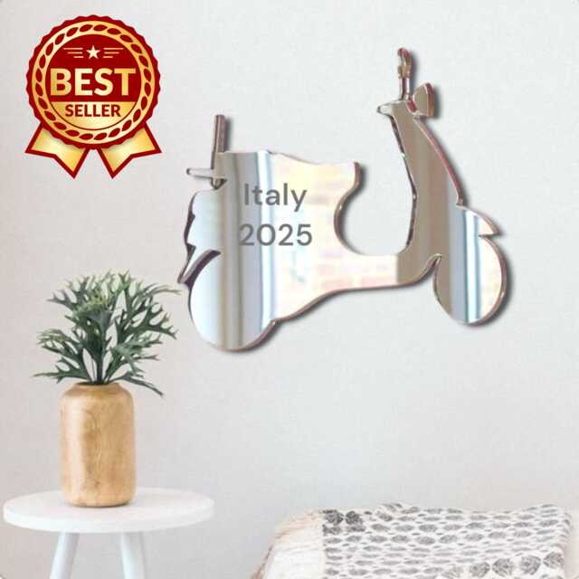Acrylic Scooter Mirror Wall Art Vespa Style, Personalized Engraving - image 1