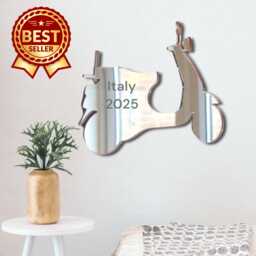 Acrylic Scooter Mirror Wall Art Vespa Style, Personalized Engraving - thumbnail 1