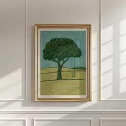 Tree Swing Poster, Minimalist Landscape Print, Nature Wall Art - thumbnail 2