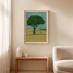 Tree Swing Poster, Minimalist Landscape Print, Nature Wall Art - thumbnail 3