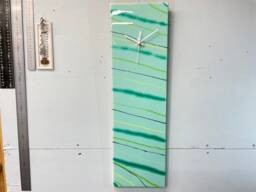 Long Green Abstract Resin Wall Clock, Modern Unusual Home Decor, Luxury Clocks - thumbnail 1