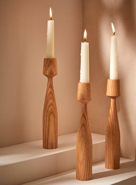 Oak Wood Candleholder Set Handturned Minimalist Hygge Decor - image 1