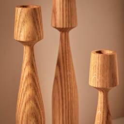 Oak Wood Candleholder Set Handturned Minimalist Hygge Decor - thumbnail 2
