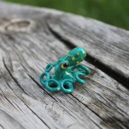 Blown Glass Green & Yellow Octopus Glass Figurine Ocean - thumbnail 4